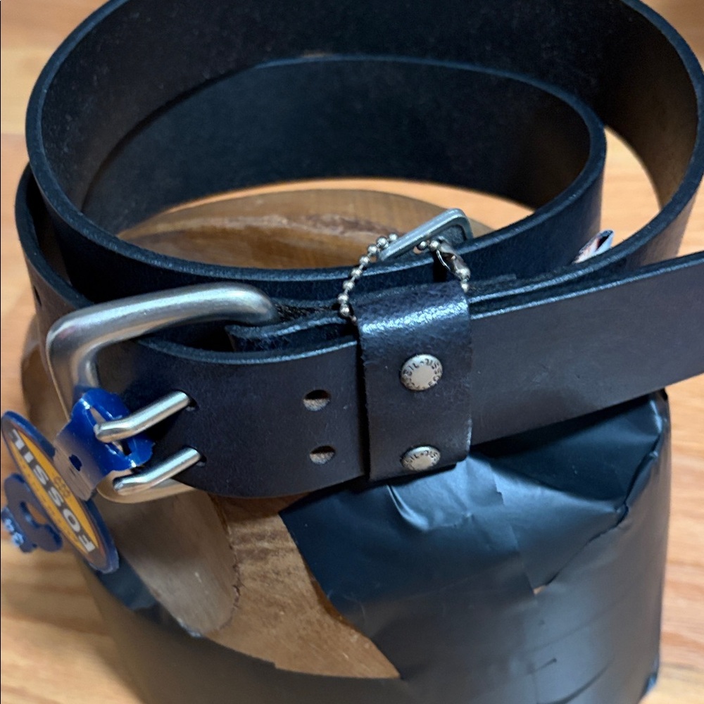 Fossil Black Leather Belt with Silver Buckle